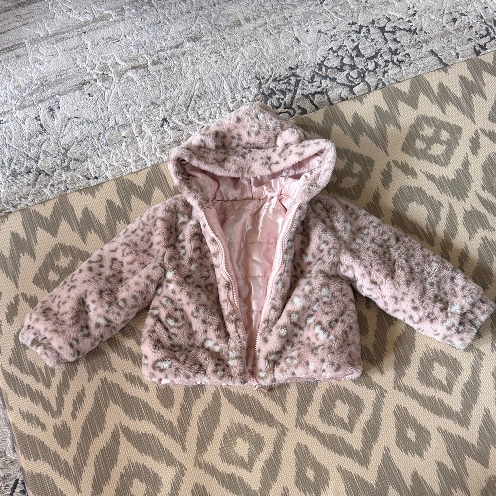 Rothschild Toddler Hooded Faux Fur Pink Leopard reversible Jacket